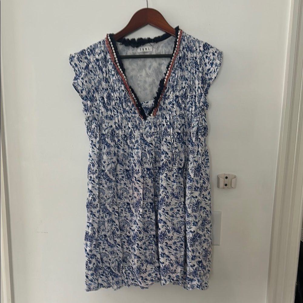 THML Blue and White Puff Sleeve Mini Dress